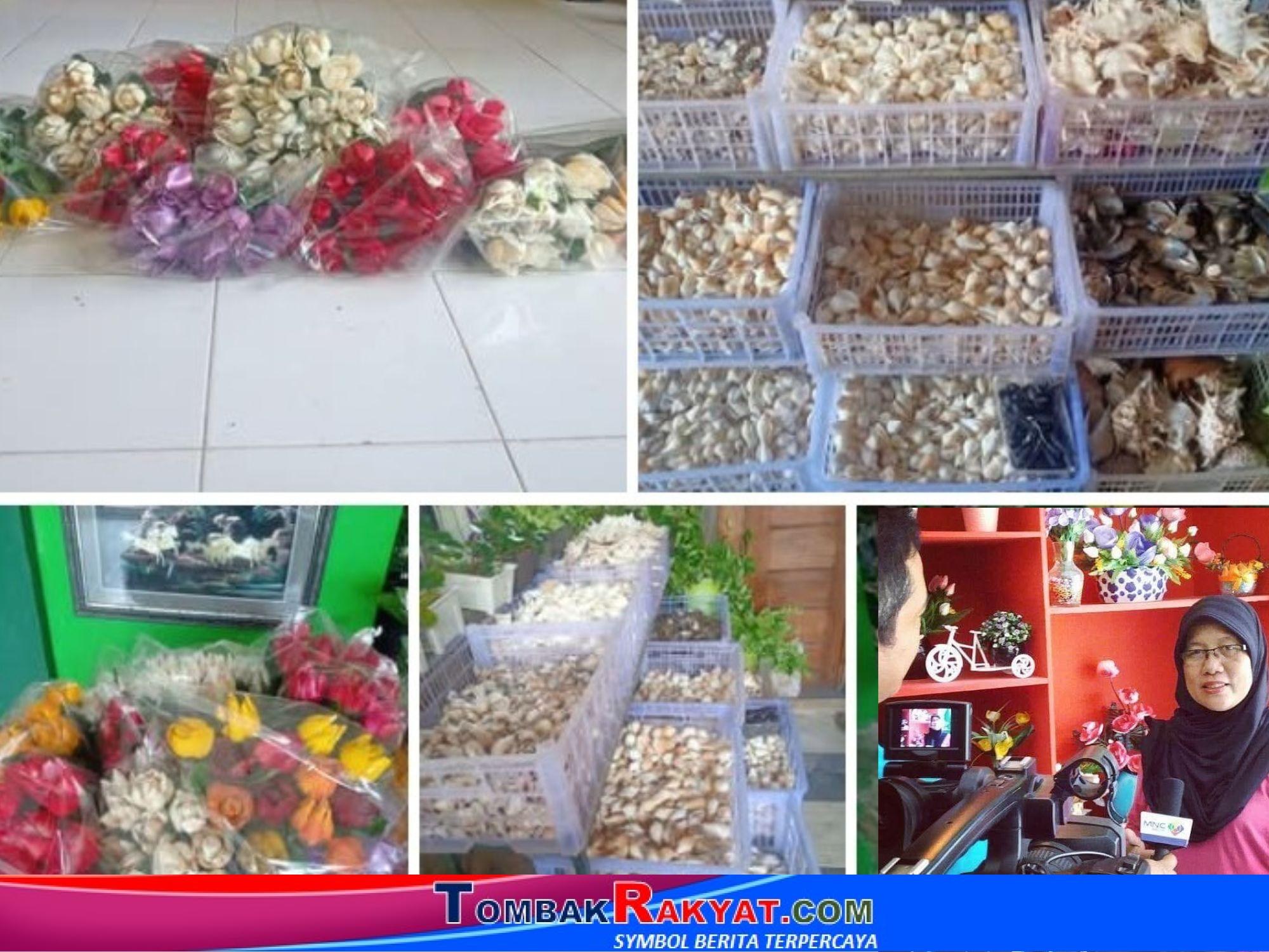 Cangkang Gonggong bahan baku kerajinan tangan UMKM Kreatif Rumah Keong Batam dan hasil kreatifitas ibu Suyamti Lelonowati
