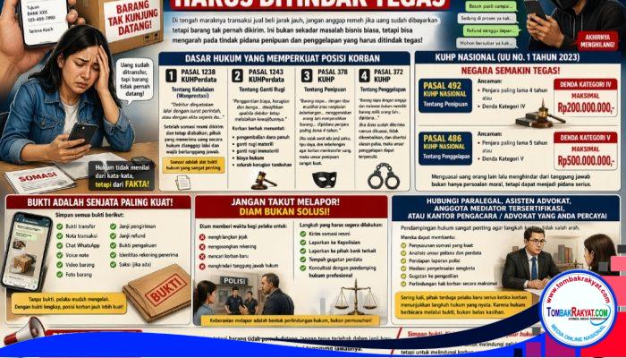 UANG SUDAH DITERIMA, BARANG TAK PERNAH DATANG : DUGAAN PENIPUAN DAN PENGGELAPAN DALAM TRANSAKSI JARAK JAUH HARUS DITINDAK TEGAS
