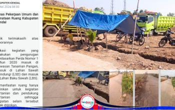 Tangkapan layar penjelasan Dinas PUPR Kendal di portal JNN, foto aktifitas pengurugan dan foto kerusakan rabat beton.