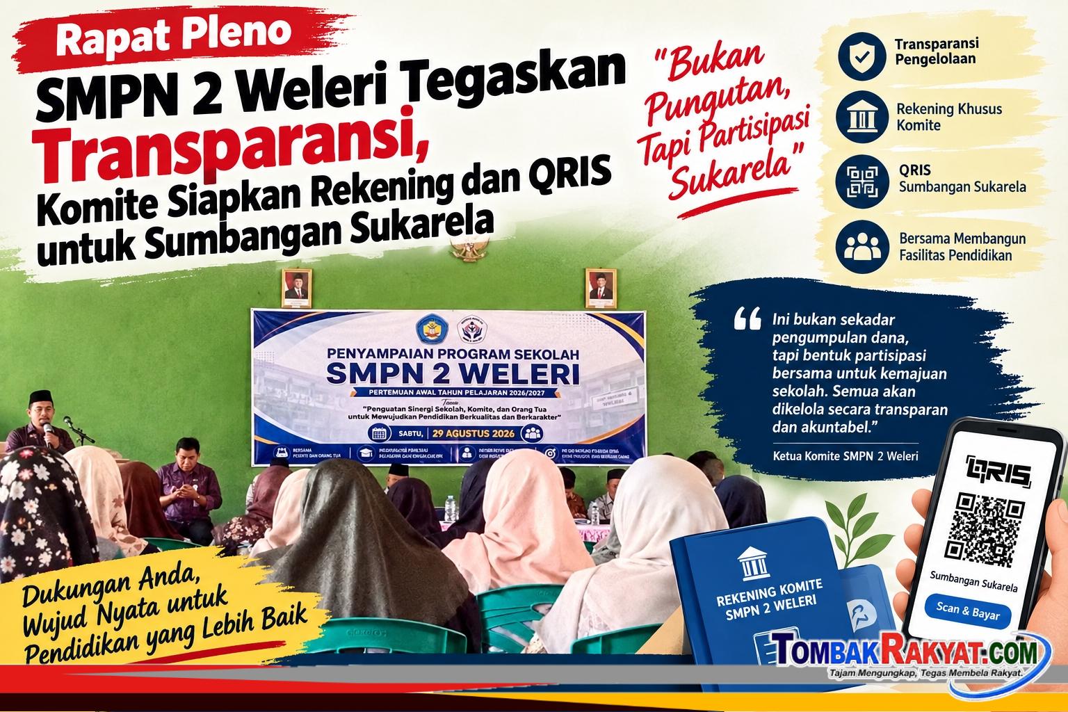 Rapat Pleno Komite SMPN 2 Weleri ; Sosialisasi program dan kegiatan sekolah tahun ajaran 2026-2027 dan Penyampain informasi Akademik dan Non Akademik Sekolah. Sabtu (29/8/26)
