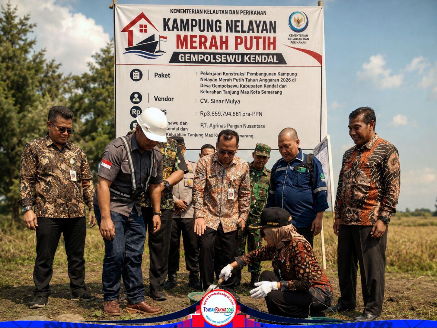 Peletakan batu pertama oleh Bupati Kendal, Hj. Dyah Kartika Permanasari, S.E., M.M., menandai dimulainya pembangunan Kampung Nelayan Merah Putih di Desa Gempolsewu, Kecamatan Rowosari, Kabupaten Kendal, Selasa (18/8/2026).